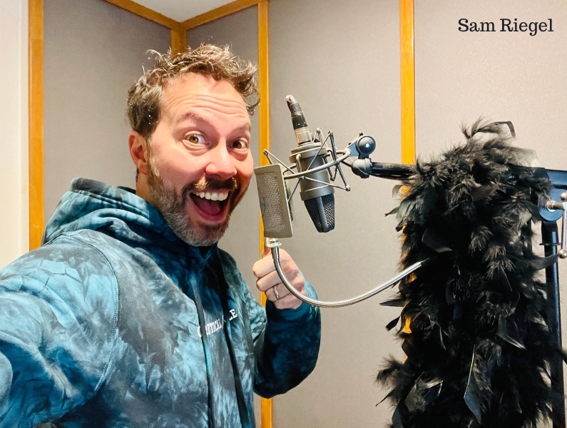 Sam Riegel in the recording studio