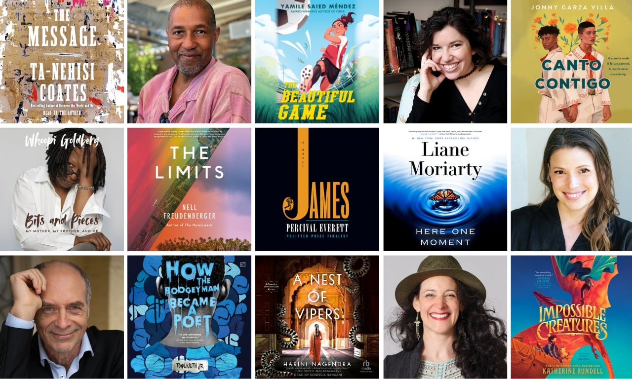 Collage of audiobook covers and narrator images from Best Audiobooks 2024